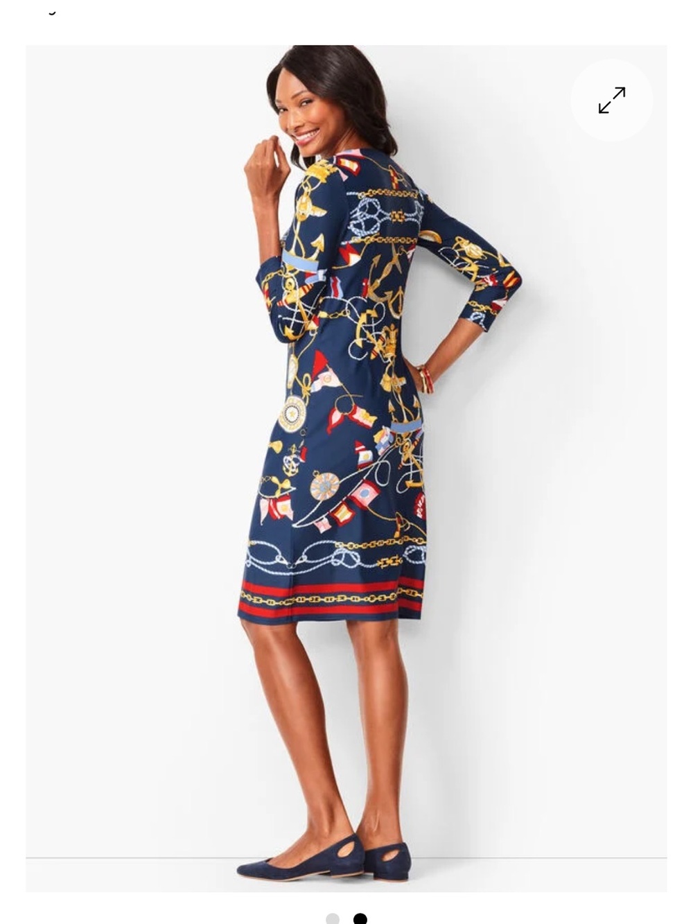 Talbots NAUTICAL-PRINT JEWEL-NECK SHIFT DRESS Medium Jersey - Picture 2 of 7
